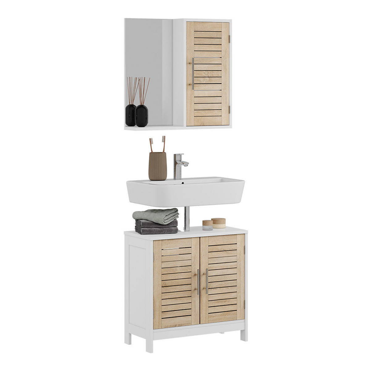 BADMÖBEL-SET Looma Weiß/Eiche 2 Teile - Weiß, Holzwerkstoff (60/60/29.6cm) - Vicco