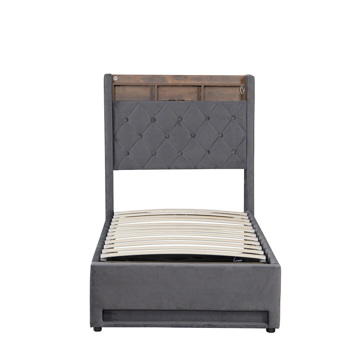 POLSTERBETT 90/200 cm in Dunkelgrau Samt mit Bettkasten, LED-Beleuchtung und USB-Anschluss - Dunkelgrau, Holzwerkstoff/Textil (90/200cm) - CHICFURN
