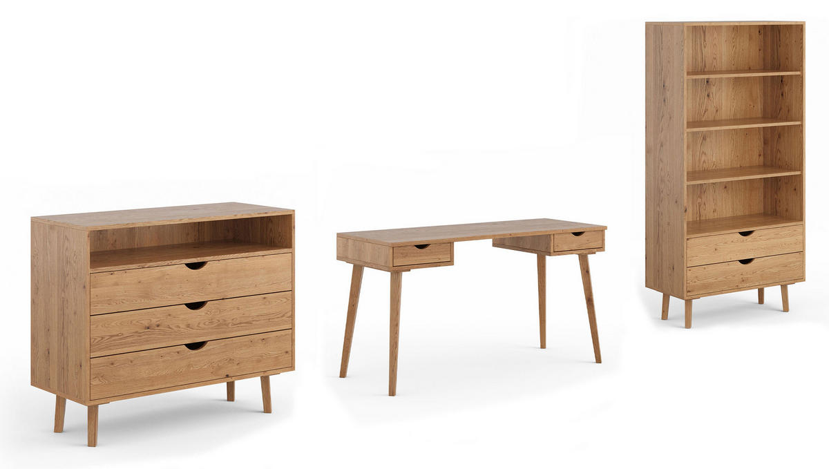 ARBEITSZIMMER-SET 3-tlg Simona Eiche Natur 338 / 55 / 180cm - Eichefarben, Holz (338/180/55cm) - Feldmann-Wohnen