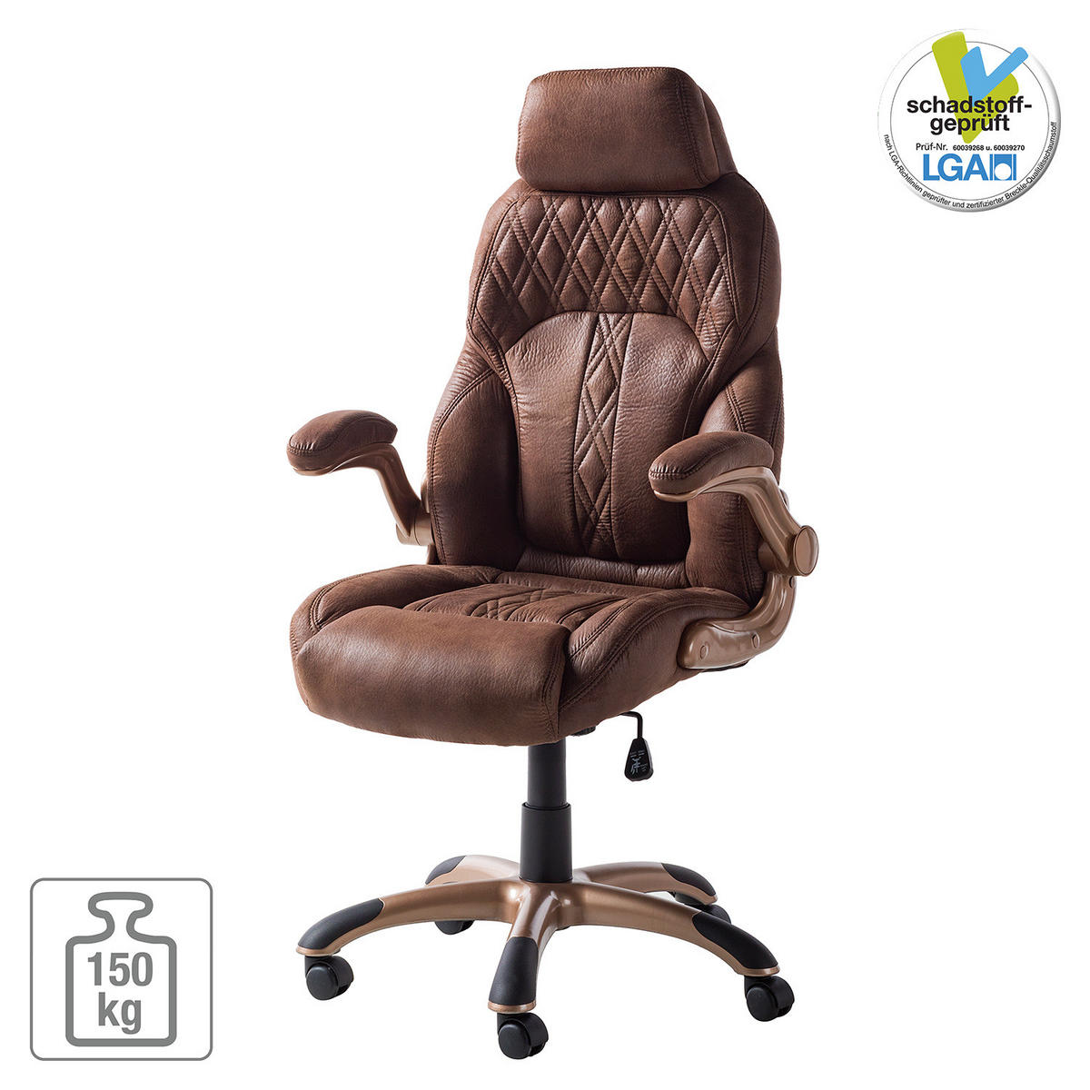 CHEFSESSEL - Microfaser / Kunststoff - Braun/Kupferfarben, Kunststoff/Textil (69/118/77cm) - home24
