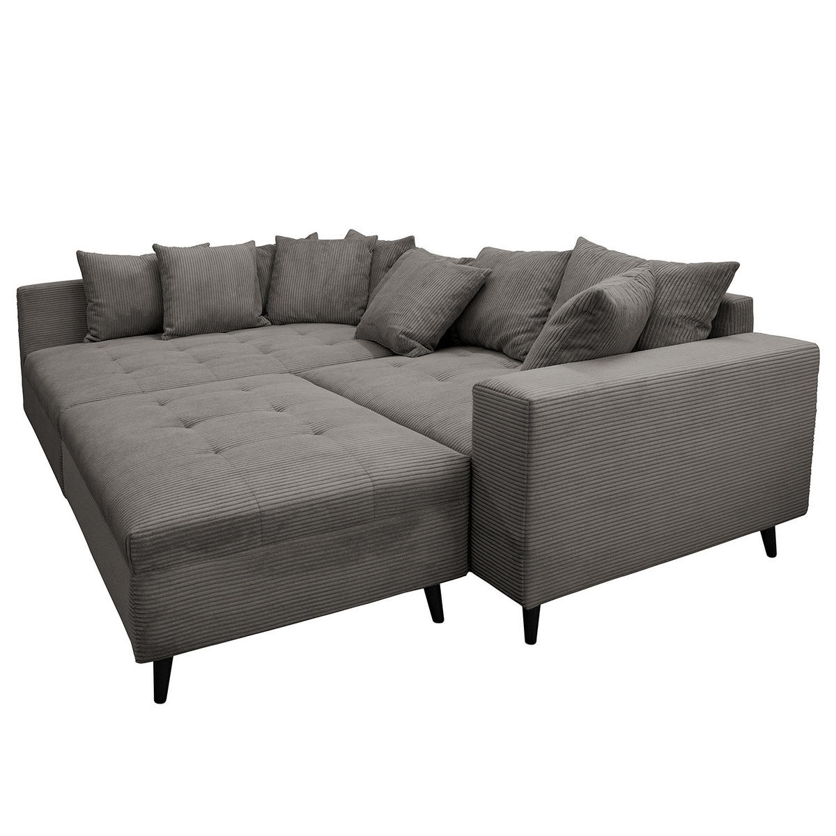 ECKSOFA mit Ottomane und Hocker - Schwarz/Grau, Birkenholz/Textil (247/174cm) - home24