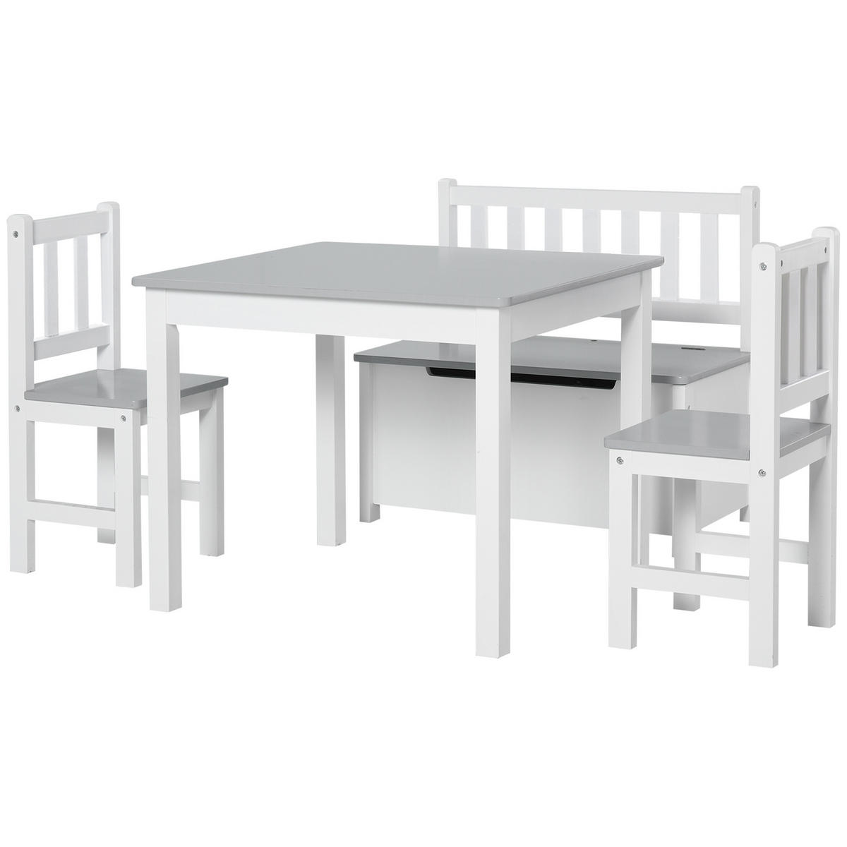 KINDERSITZGRUPPE DE-17498 4-teilig mit Stauraumbank Weiß/Grau - Grau, Holzwerkstoff (59/46/77cm) - ComfortXL