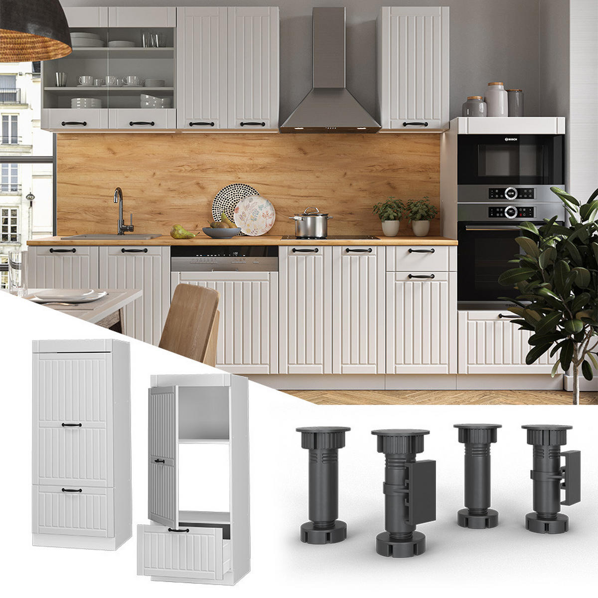 MIKROWELLENSCHRANK Fame-Line Weiß Landhaus 60 cm - Weiß, Holzwerkstoff (60/153.6/58.1cm) - Vicco