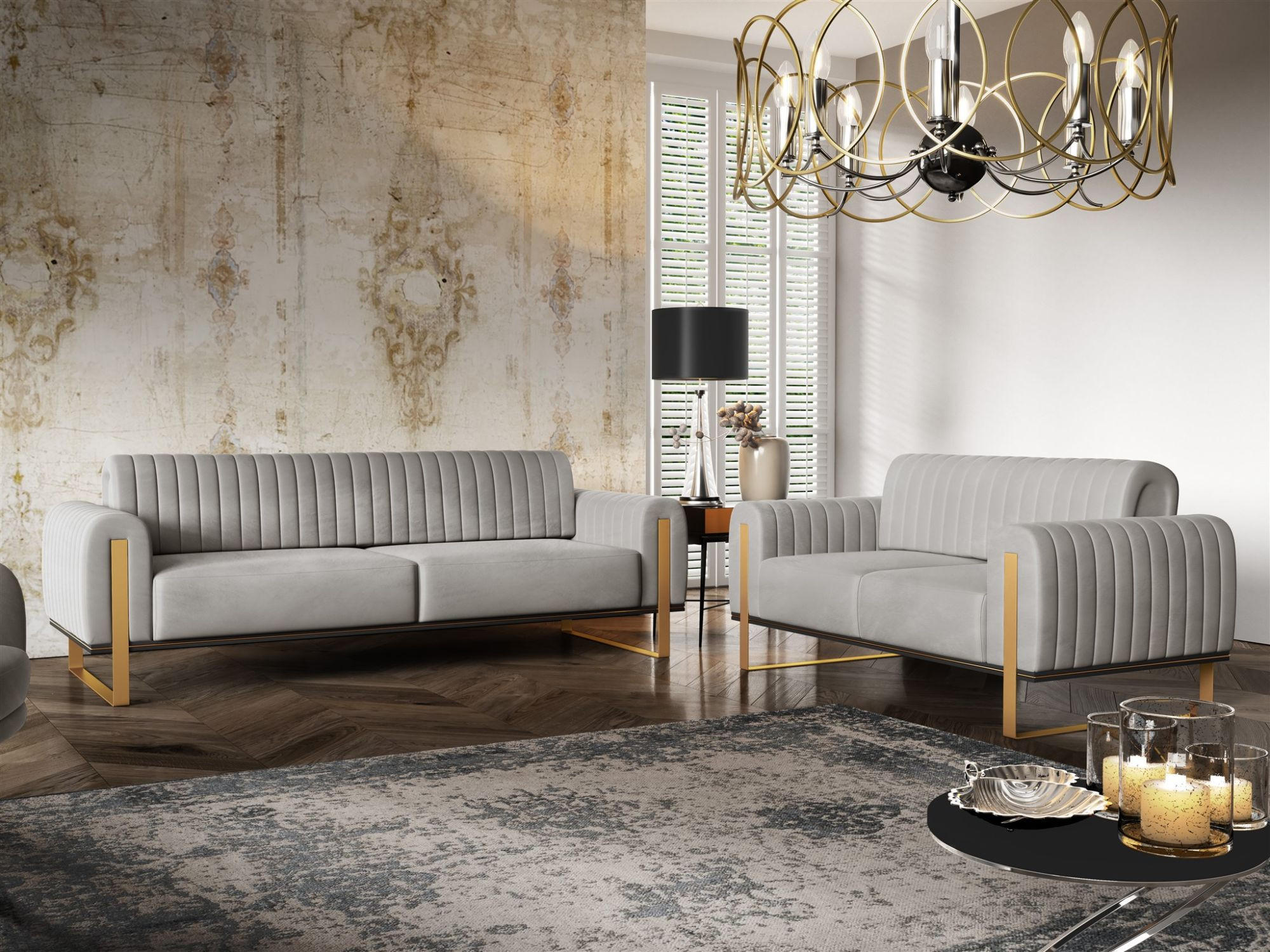 SOFASET Valerie 3-2 - Hellgrau, Holzwerkstoff/Textil (228/79/90cm) - Fun Möbel
