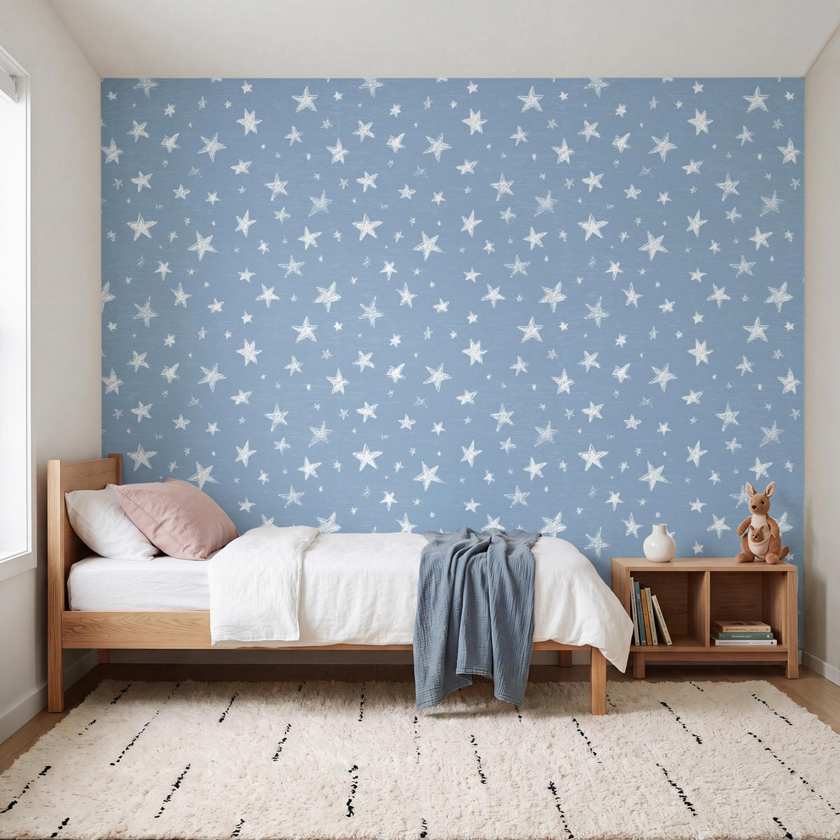 KINDERTAPETE - Sterne - Muster - Blau - 300x260 cm - Hellblau, Papier (300/260cm) - OnlyWow