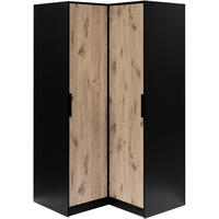 ECKSCHRANK Livo, Eckdrehtürenschrank mit 2 Türen, Schwarz+eiche Viking - Eichefarben/Schwarz, Holzwerkstoff (108.5/200/106.5cm) - Beautysofa