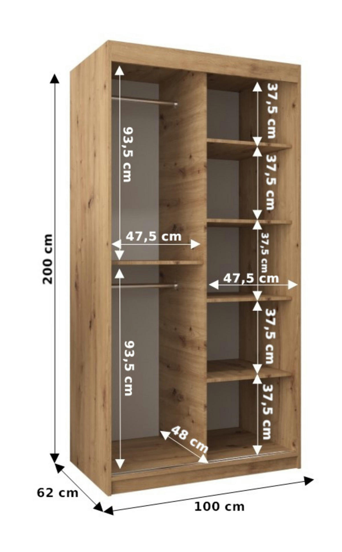 SCHIEBETÜRENSCHRANK - Kleiderschrank MALTESE 100 Schwarz + Weiß - Schwarz/Weiß, Holzwerkstoff (100/200/62cm) - Möblo