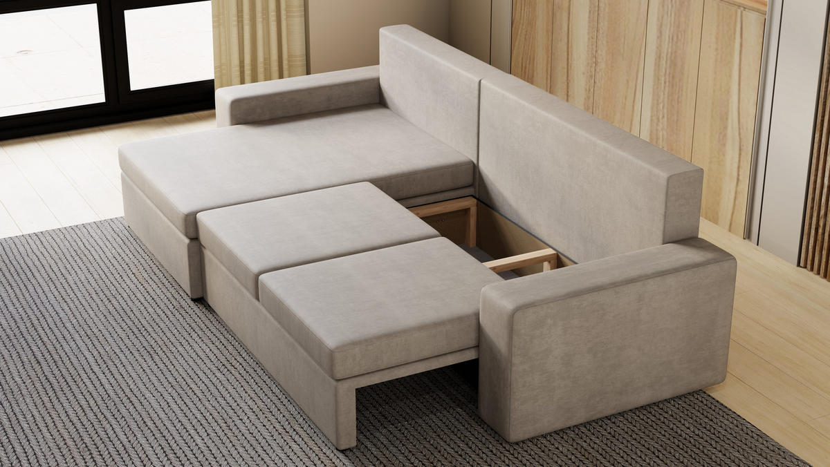 ECKSOFA Paco mit Bettkasten und Schlaffunktion, L-Form/XL-Form, Velourstoff, Universal - Weiß, Holzwerkstoff (276/145cm) - 4ALL HOME