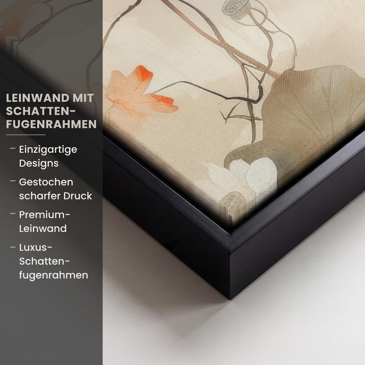 LEINWAND Bilder mit Rahmen - Blumen - Japandi - Wabi sabi - 80x60 - Sandfarben, Textil (80/60cm) - MuchoWow