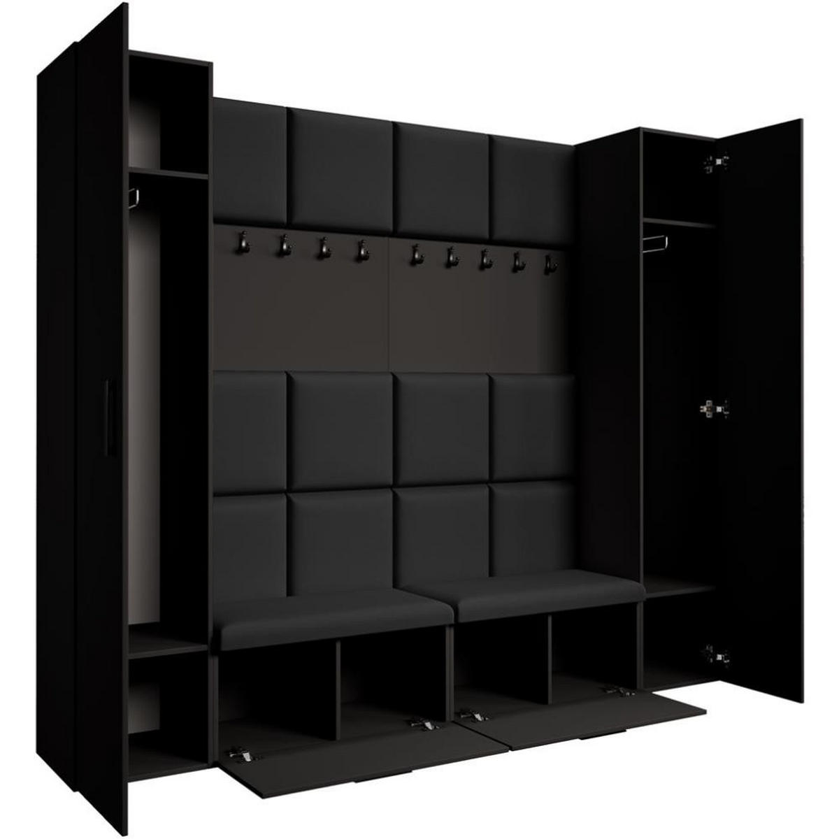 GARDEROBE Margaret XL 242/203/43 mit gepolsterten Paneelen und Schuhschrank - Schwarz, Holzwerkstoff/Kunststoff (242/203/43cm) - Beautysofa