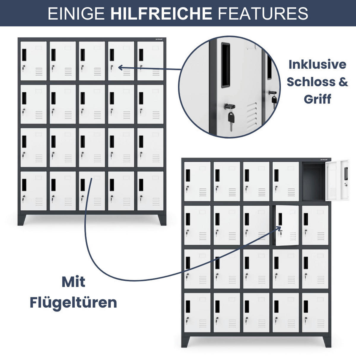 SCHLIESSFACHSCHRANK Spind TAMPA 20 Fächer172x136x45cm Anthrazit-Weiß - Anthrazit, Metall (136/172/45cm) - DELUKE