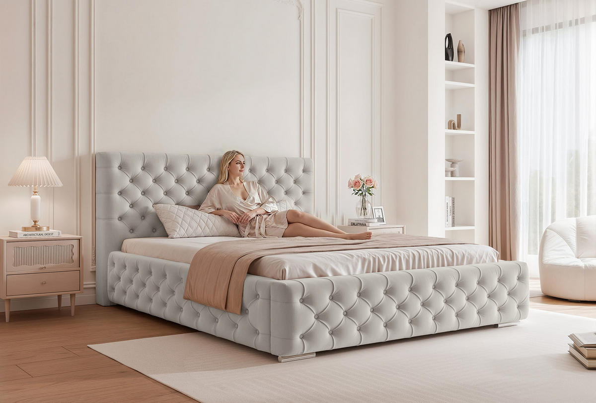 POLSTERBETT CALLIA 180x200 cm, Grau - Grau, Textil (200/180cm) - Fedve