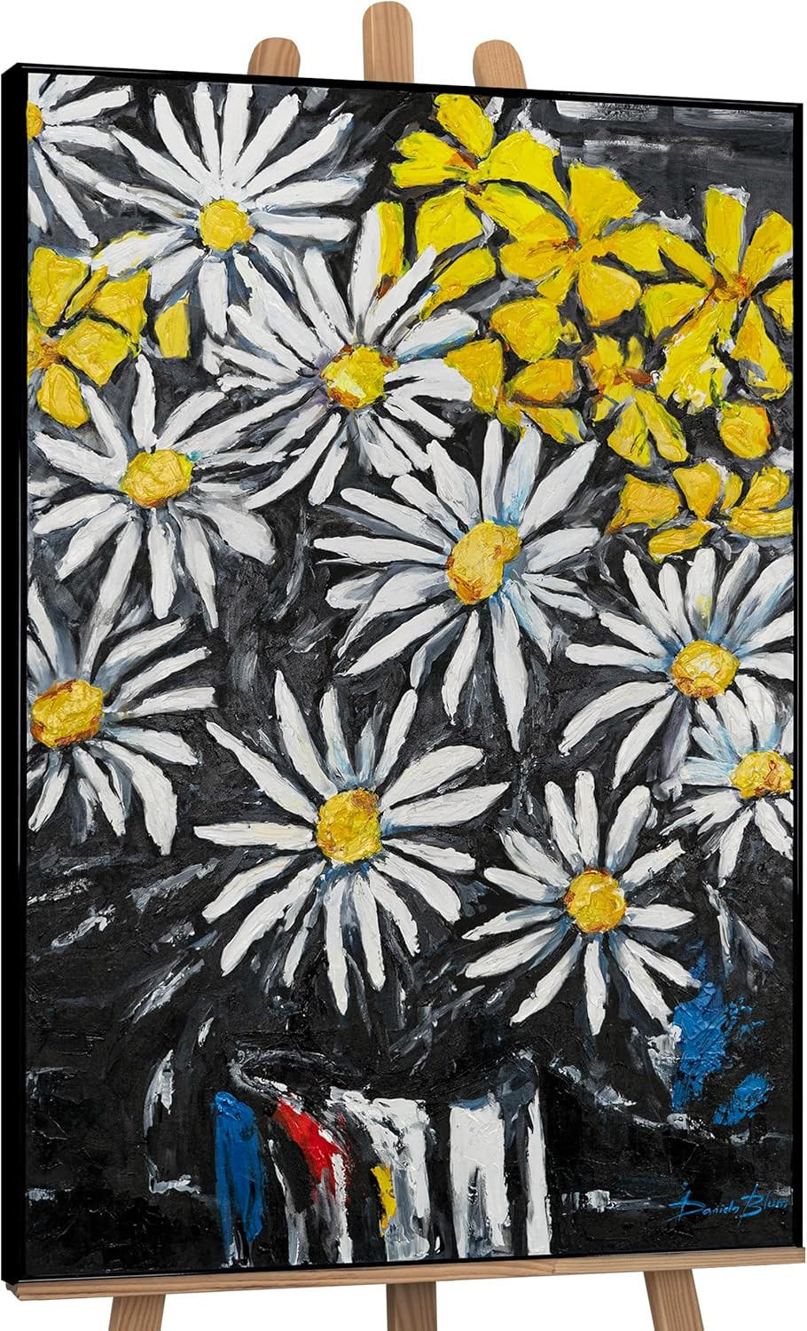 GEMÄLDE Schneeweiße Margeriten Schattenfugenrahmen Schwarz 140x100 cm - Schwarz, Holz (140/100cm) - YS-art gallery