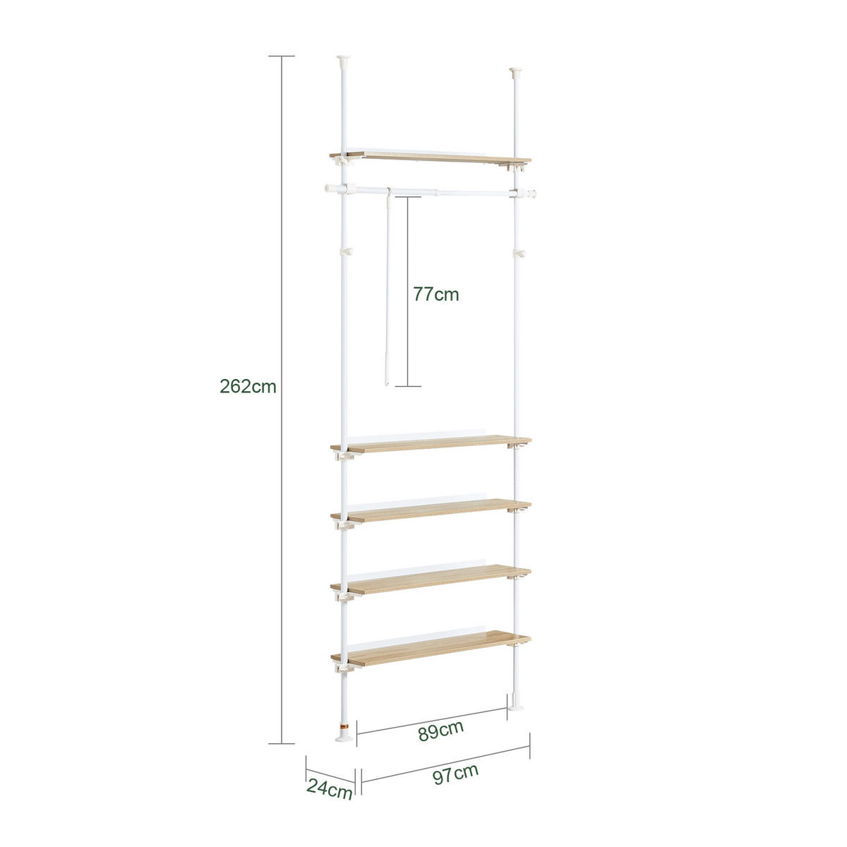 KLEIDERSTÄNDER Weiß-Natur - Weiß, Holzwerkstoff/Kunststoff (97/262/24cm) - SoBuy