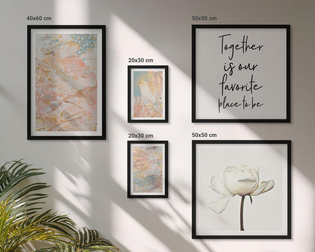 BILDER SET 5er Set - 50x50 cm & 20x30 cm & 40x60 cm Schwarzer Rahmen - Abstrakte Pastellmuster - Schwarz, Kunststoff (40/60cm) - TULUP