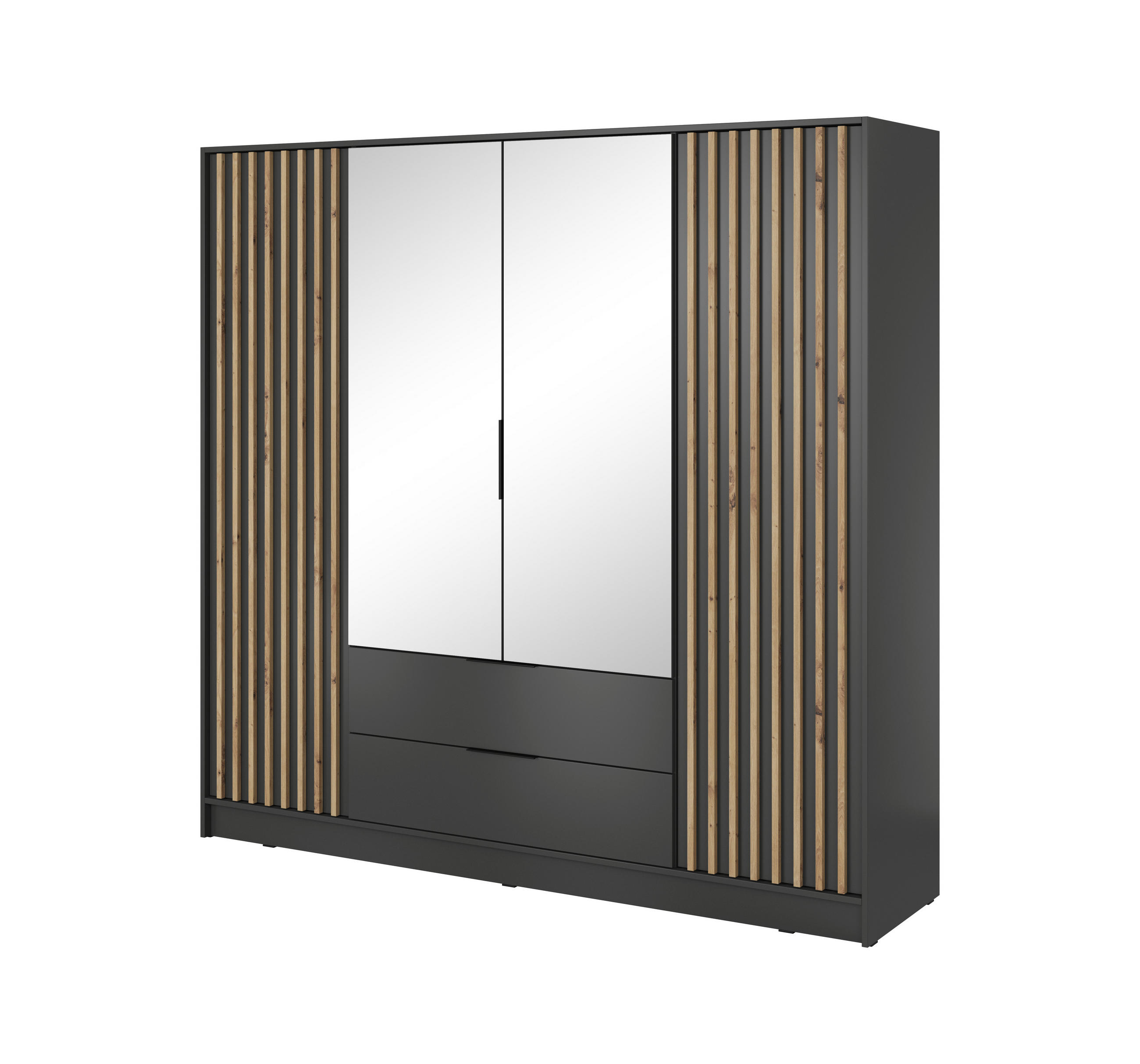 DREHTÜRENSCHRANK NELIANA 206/200/51 cm 4-türig mit Spiegel Graphitfarben - Graphitfarben, Holzwerkstoff (206/200/51cm) - MASSENO