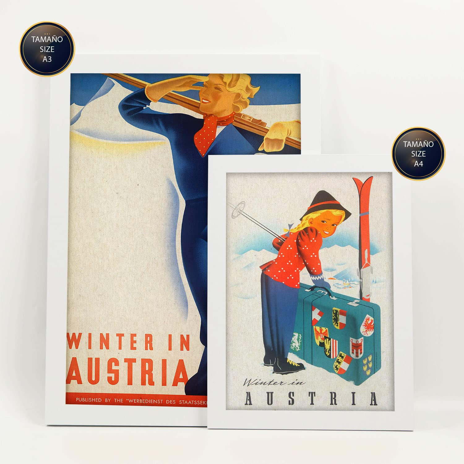 POSTER Set Mit 6 Österreich Vollfarbige Illustrationen Von Vintage Tourismus Werbetafeln Aus Der Ganzen Welt Innenarchitektur A3 & A4 Weißer Rahmen - Weiß, Papier (29/3cm) - Nacnic