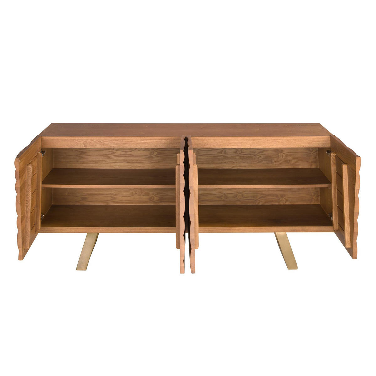 SIDEBOARD aus hellem Nussbaumholz und poliertem goldfarbenem Stahl 180/43/80 cm - Honigeiche/Cognac, Holz/Naturmaterialen (180/80/43cm) - ANGEL CERDA