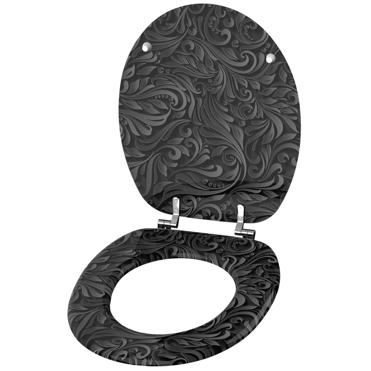 WC-SITZ Floral - Schwarz, Holzwerkstoff (38/6/47cm) - Sanilo