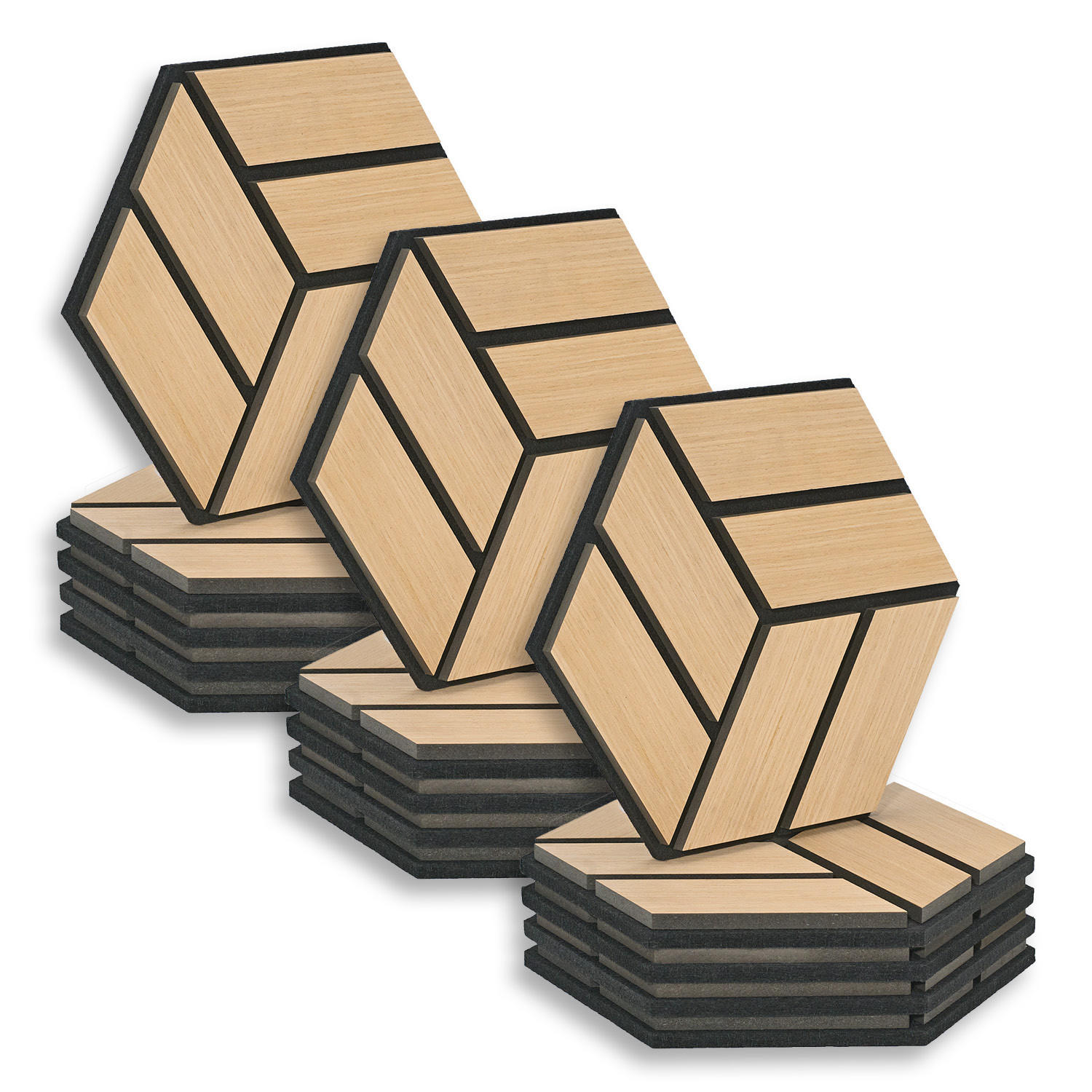 AKUSTIKPANEEL Hexagon Natur 15 Stück - Naturfarben, Holz (30/26/2cm) - Homestyle4u