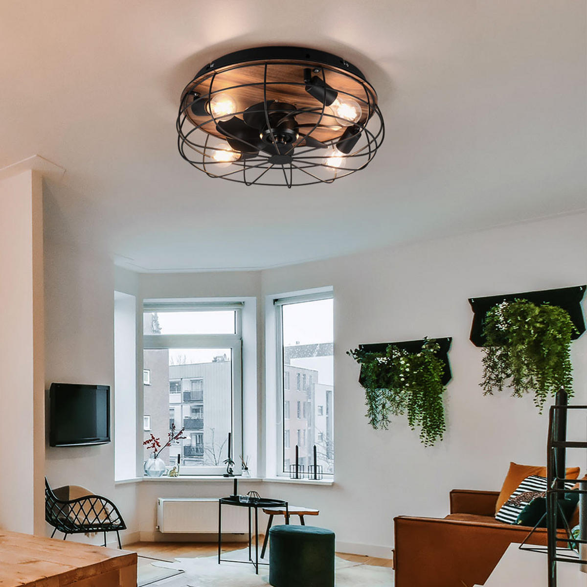 DECKENLEUCHTE TRONDHEIM Schwarz Holzoptik - Schwarz, Metall (48/48/17cm)