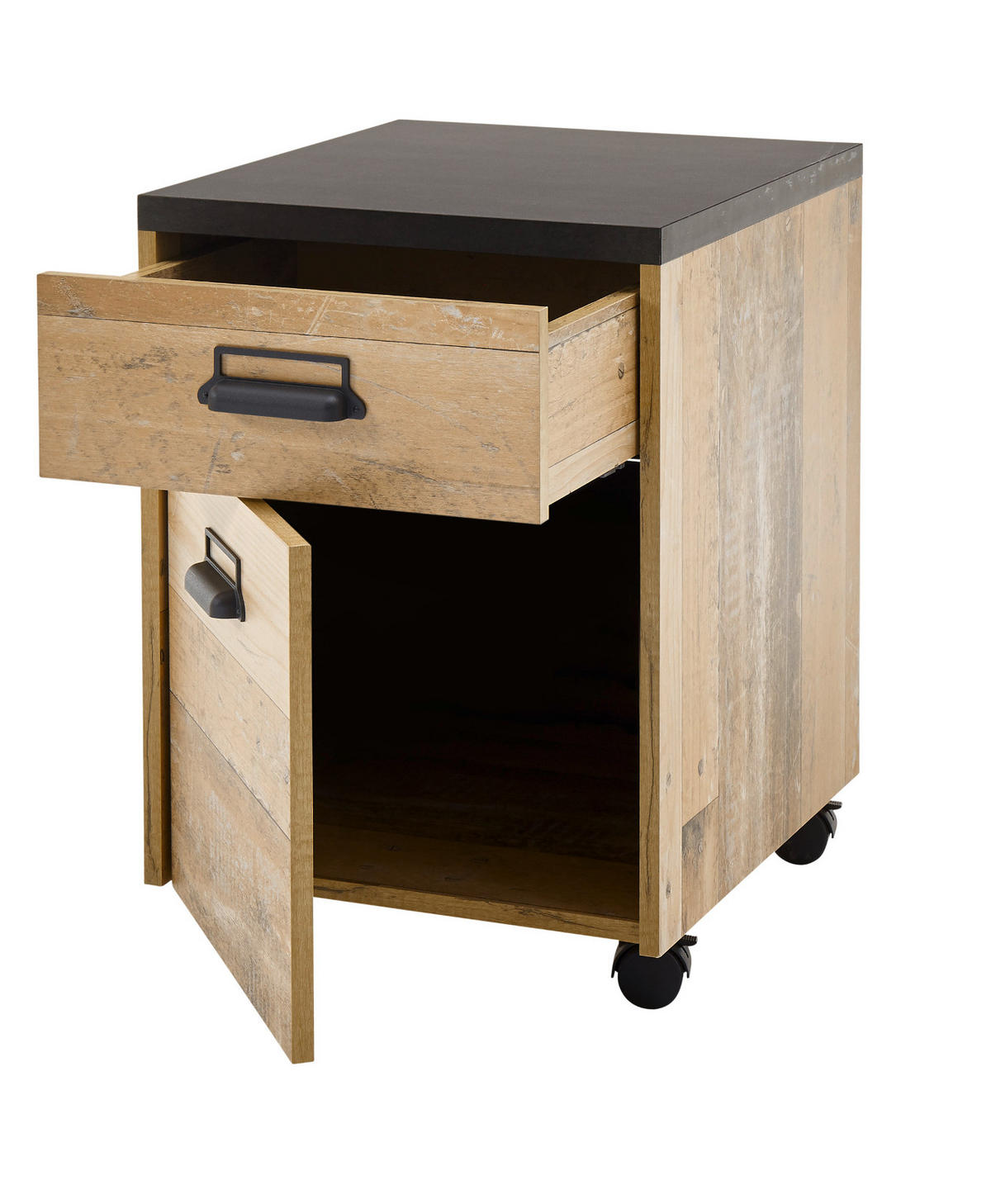 SCHREIBTISCH-SET mit Rollcontainer, Used Wood hell, anthrazit - Eichefarben/Anthrazit, Holzwerkstoff/Metall (60/165/76cm) - Furn.Design