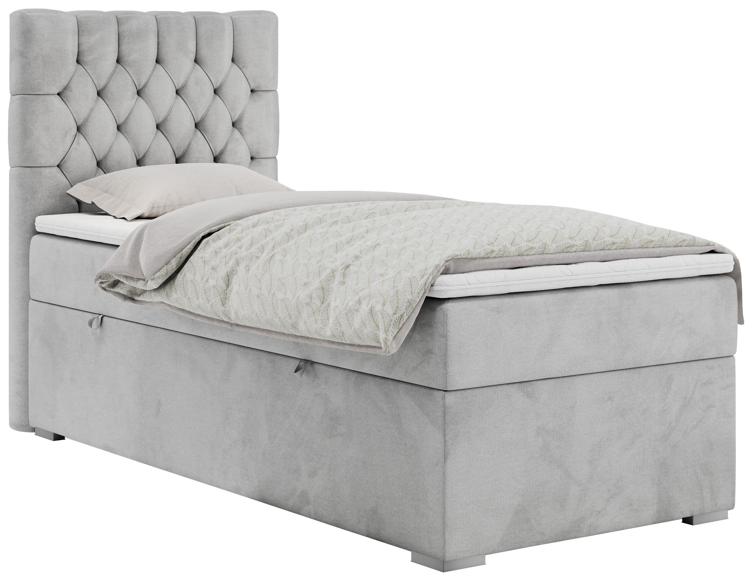 BOXBETT PERA 90/200 Hellgrau Velvet - H3 - Links Seite - Hellgrau, Holz/Textil (90/200cm) - MKS