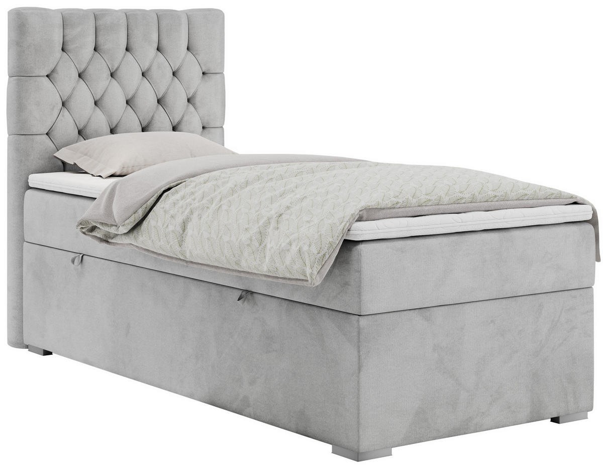 BOXBETT PERA 90/200 Hellgrau Velvet - H4 - Links Seite - Hellgrau, Holz/Textil (90/200cm) - MKS
