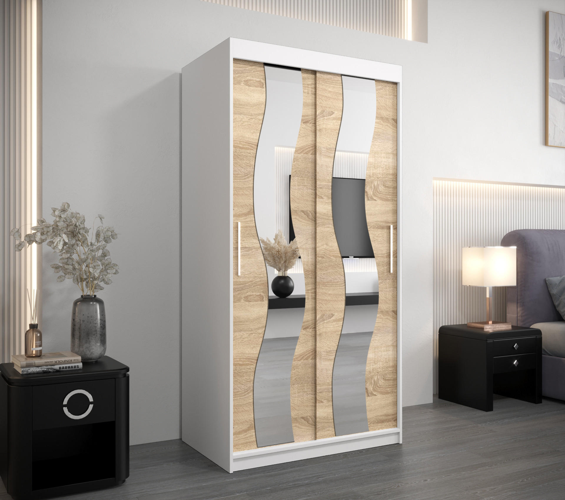 SCHWEBETÜRENSCHRANK 200/100/62 2-türig - Silberfarben/Weiß, Holz/Kunststoff (100/200/62cm) - Abiks Möbel