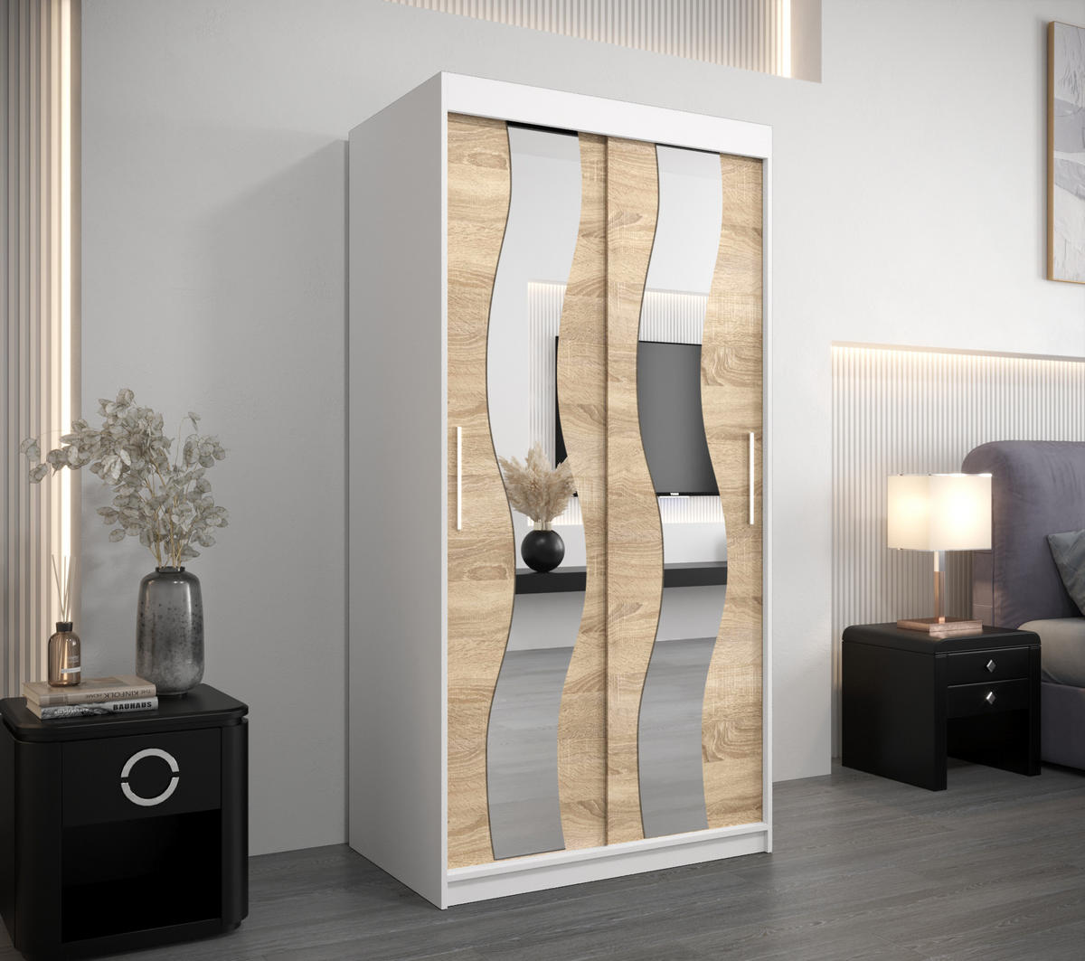 SCHWEBETÜRENSCHRANK 200/100/62 2-türig - Silberfarben/Weiß, Holz/Kunststoff (100/200/62cm) - Abiks Möbel