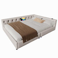 POLSTERBETT 140/200 cm aus Leinen mit LED-Beleuchtung und USB- und Type-C-Anschlüssen - Beige, Textil (140/200cm) - Flora Grace
