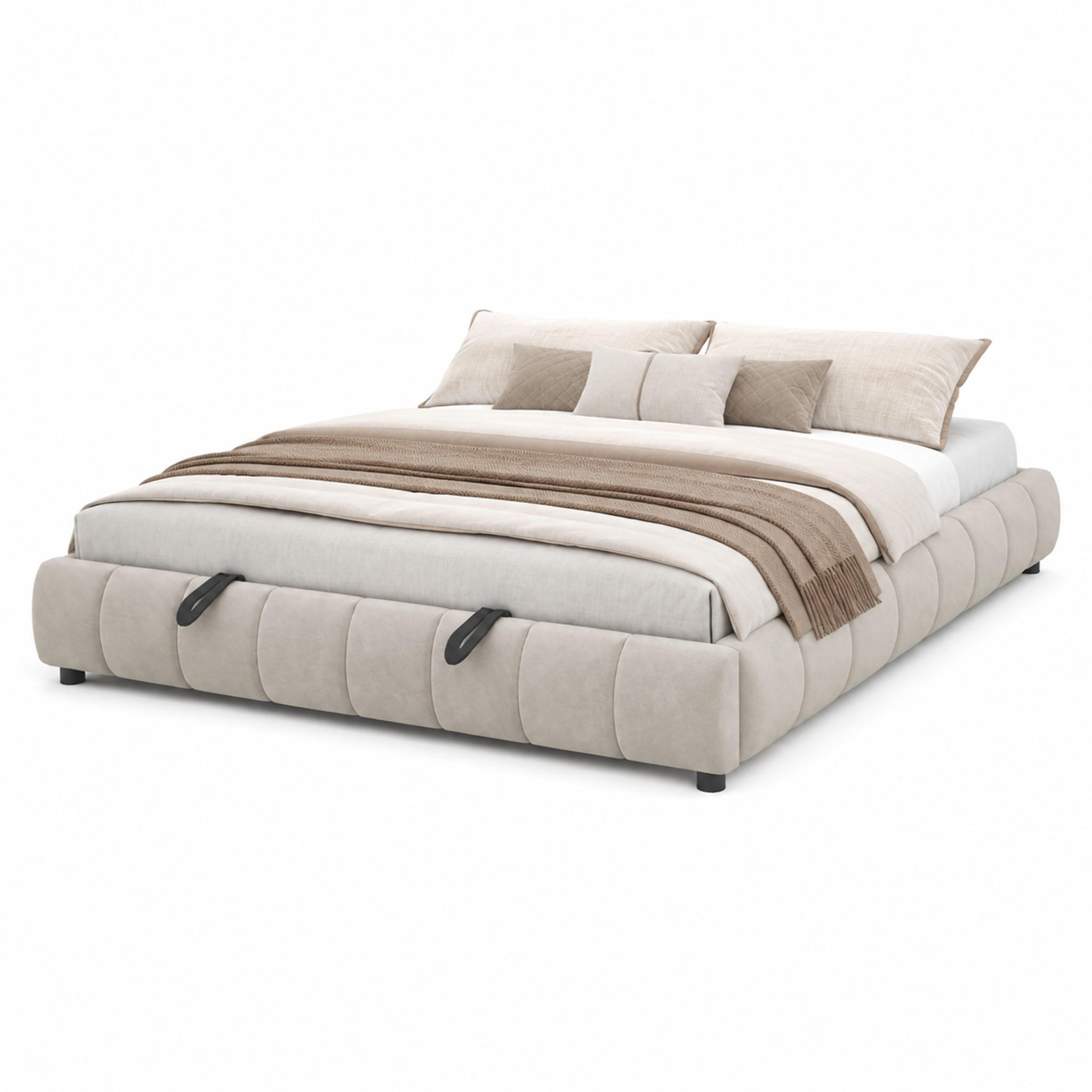 POLSTERBETT mit Stauraum und LED 180x200 cm Samt Beige - Beige, Metall (180/200cm) - Beauniv