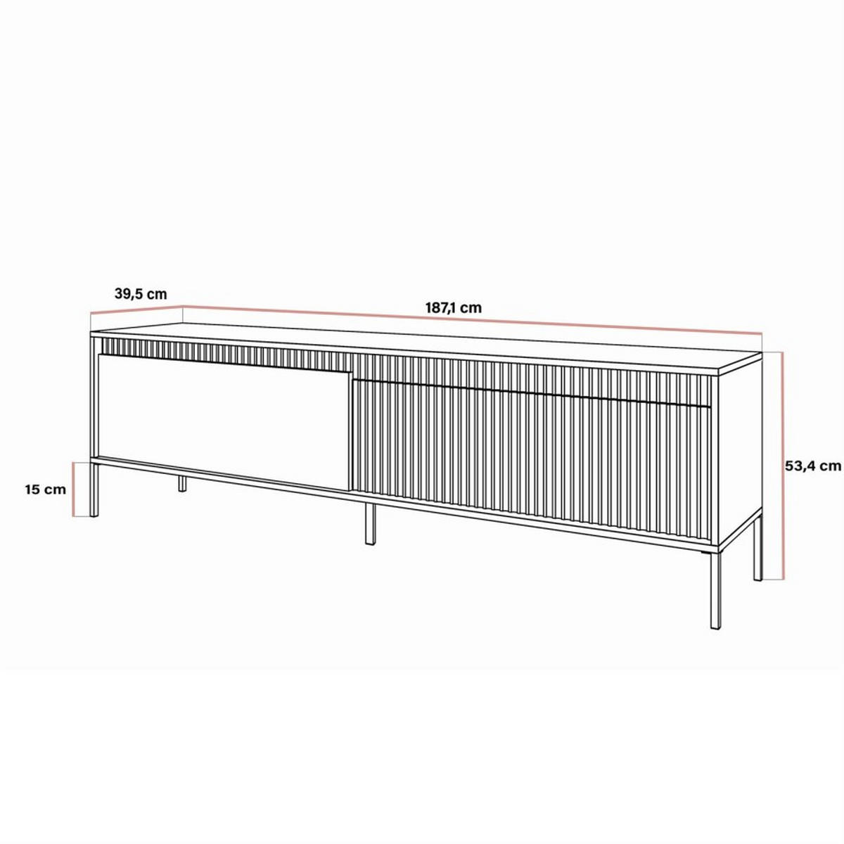TV-ELEMENT YASUMI 187 cm schwarz matt - Schwarz, Holzwerkstoff (187.1/53.4/39.5cm) - Lookway