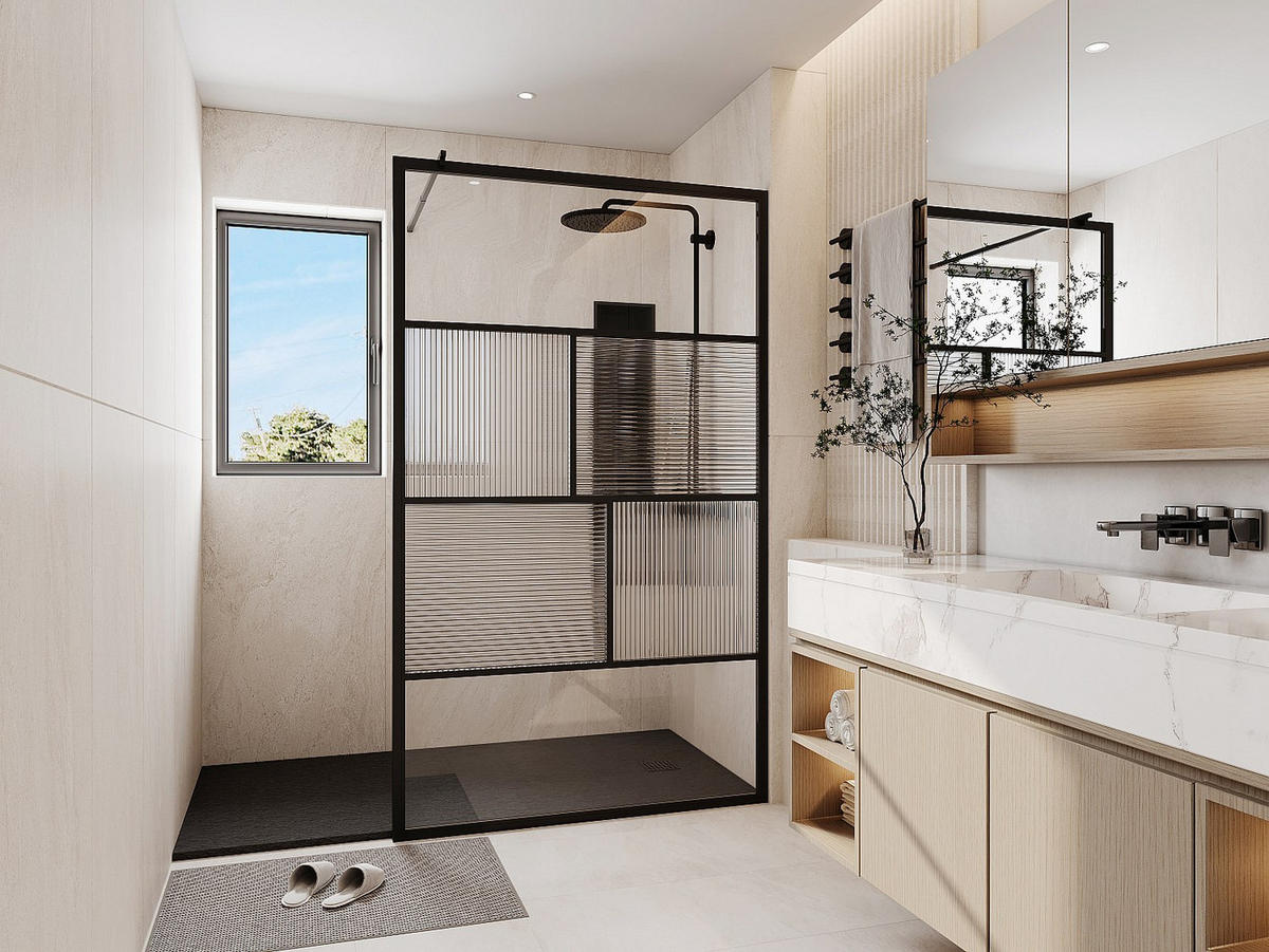 DUSCHWAND für italienische Dusche - Siebdruck & Strukturglas - Schwarz matt - 120 x 200 cm - SLOMENA - Schwarz, Glas (120/200cm) - Vente-Unique