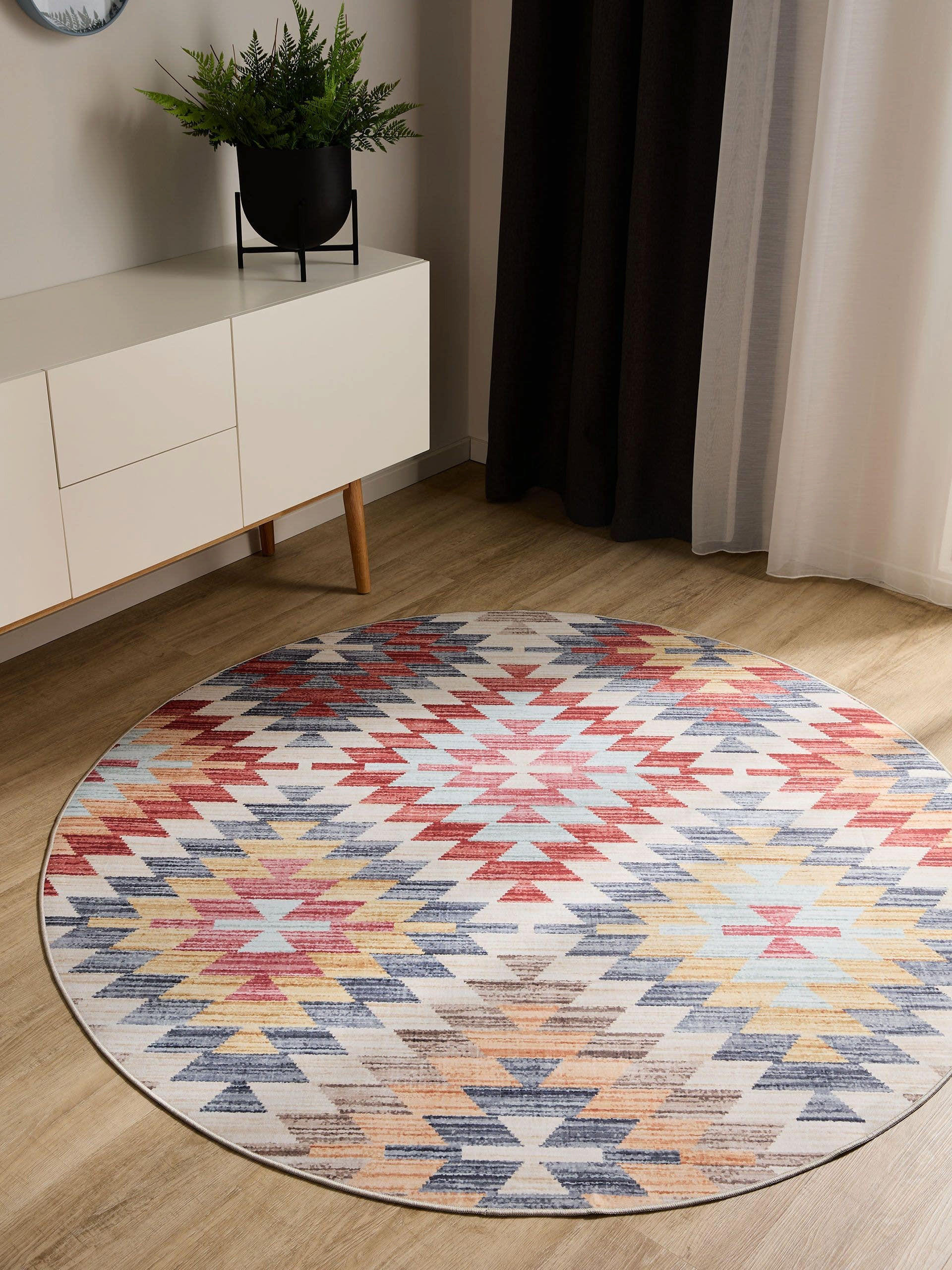VINTAGE-TEPPICH George waschbar ø 120 cm rund - Beige/Multicolor, Kunststoff (120/120cm) - benuta