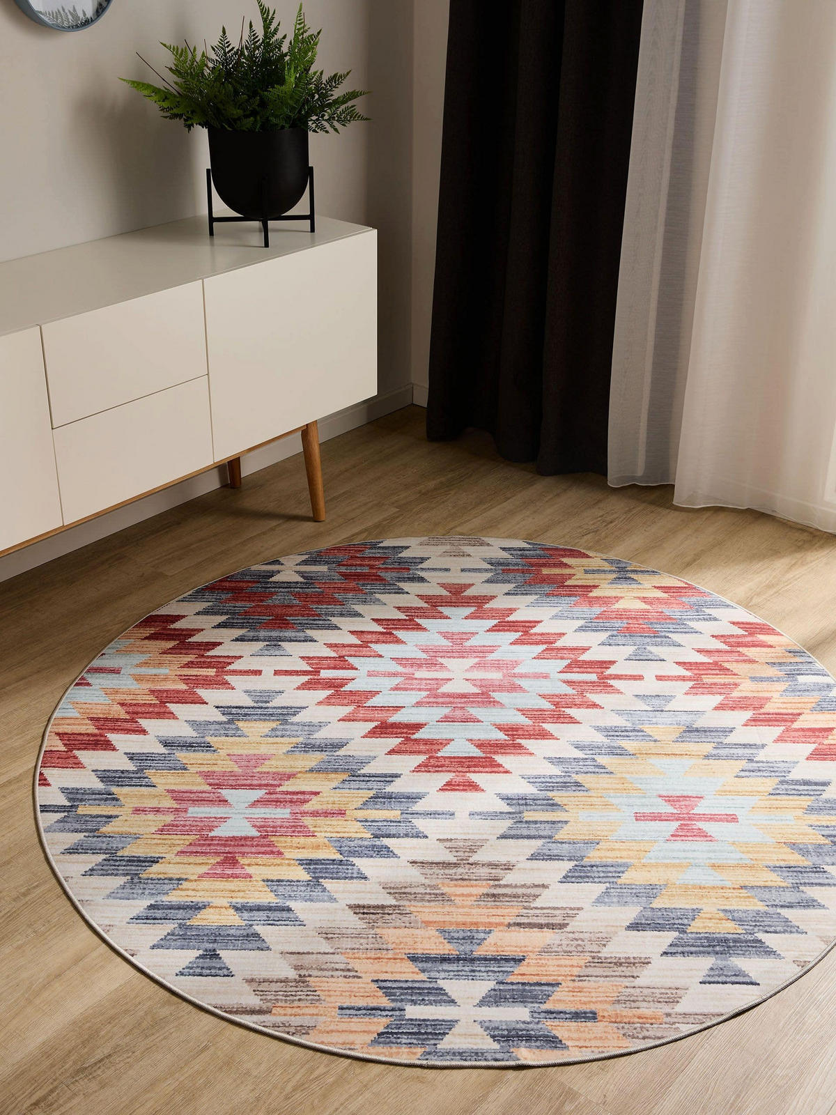 VINTAGE-TEPPICH George waschbar ø 120 cm rund - Beige/Multicolor, Kunststoff (120/120cm) - benuta