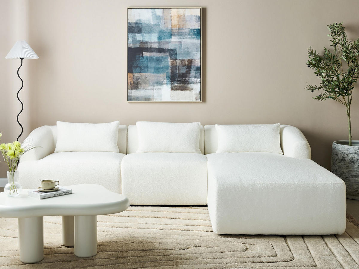 3-SITZER-ECKSOFA aus Bouclé weiß rechtsseitig Svansele - Weiß, Textil (278/174cm) - Beliani