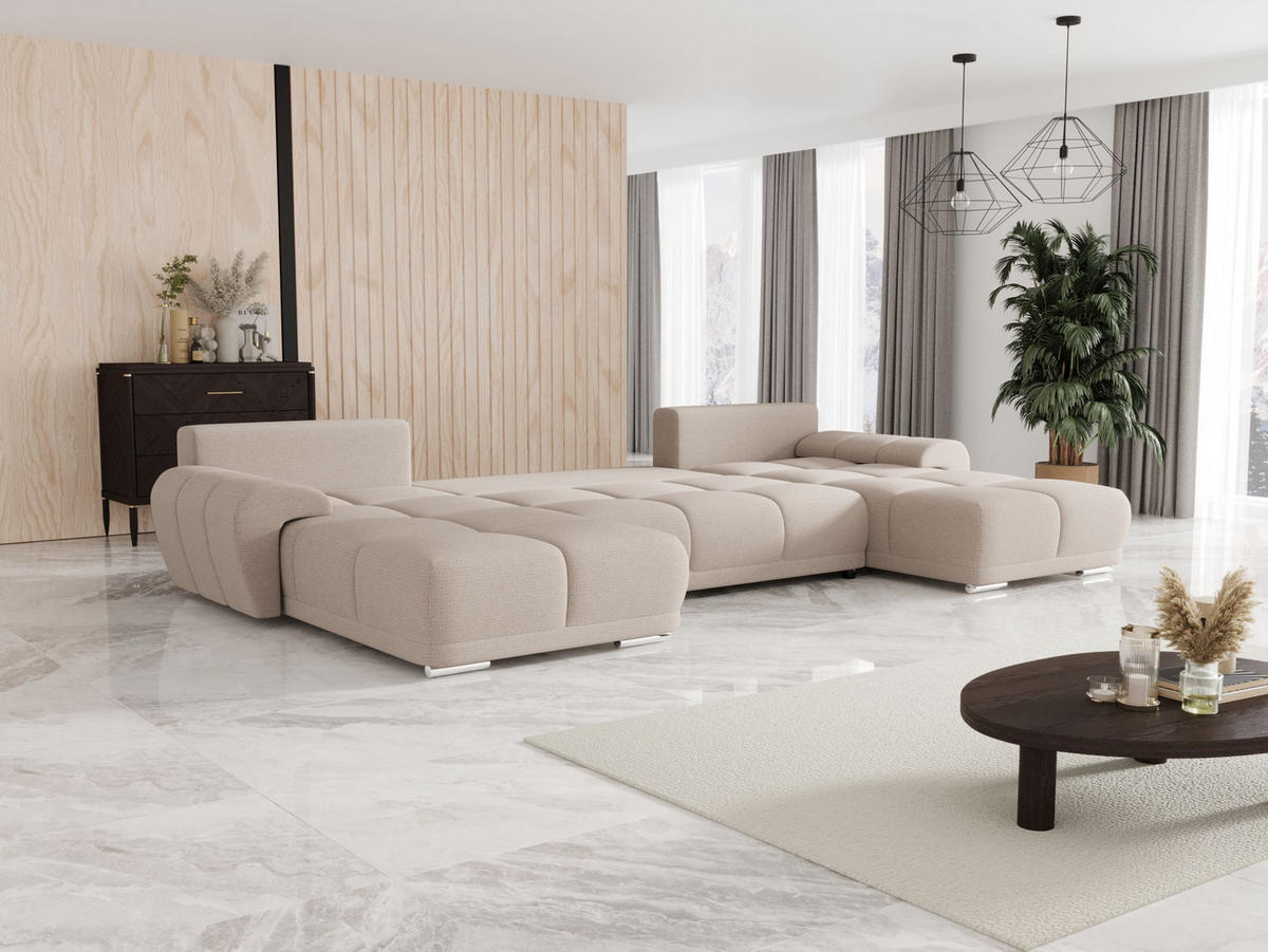 ECKSOFA BEGA U Links ARAGON 03 mit Schlaffunktion - Beige, Textil (372/87/185cm) - Bedante