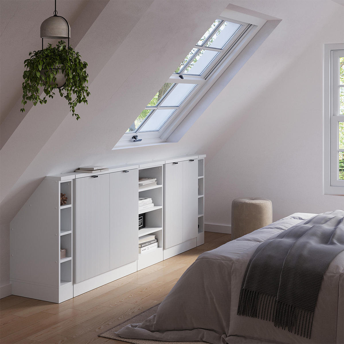 DACHSCHRÄGENSCHRANK-SET Rion Weiß Riffel 210 cm 5er Set - Weiß, Holzwerkstoff (210/81.6/46cm) - Vicco