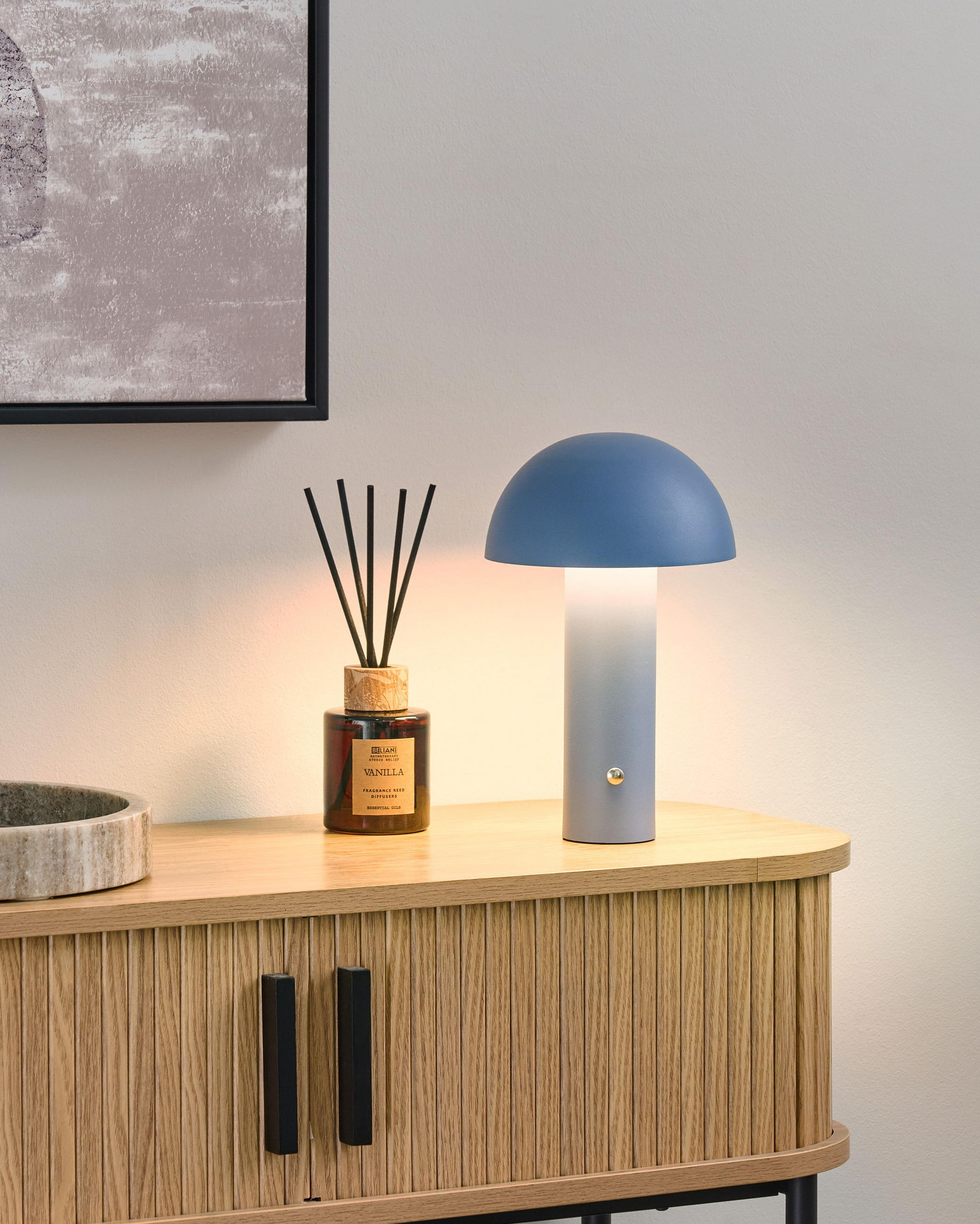 LED-TISCHLEUCHTE Blau/Weiß Bojo - Blau/Weiß, Metall (14/14/25cm) - Beliani