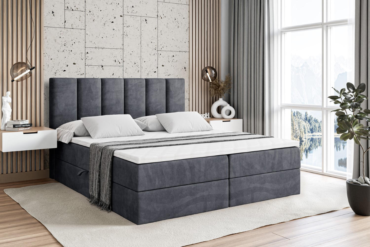 BOXBETT mit Matratze H3 und Lattenrost - BOXI1 - 120x200 cm Dunkelgrau - Dunkelgrau, Holzwerkstoff (120/200cm) - ALTDECOR