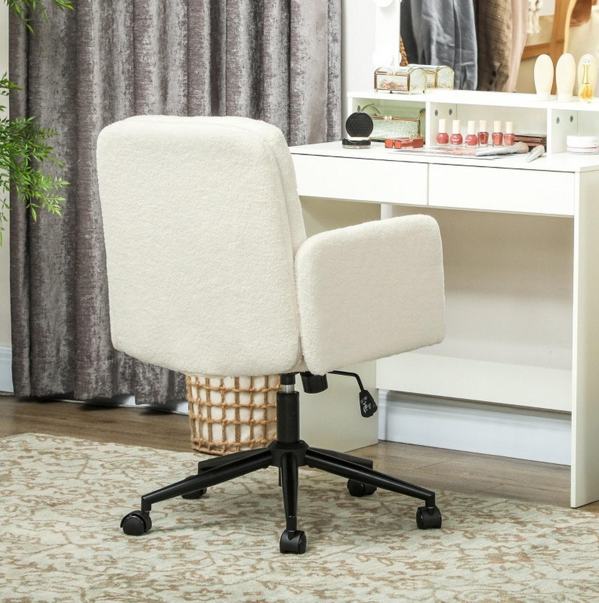 DREHSTUHL 65/61,5/91-101 cm cremeweiß aus Polyester mit Kippfunktion - Creme, Kunststoff (61.5/101/65cm) - OKWISH