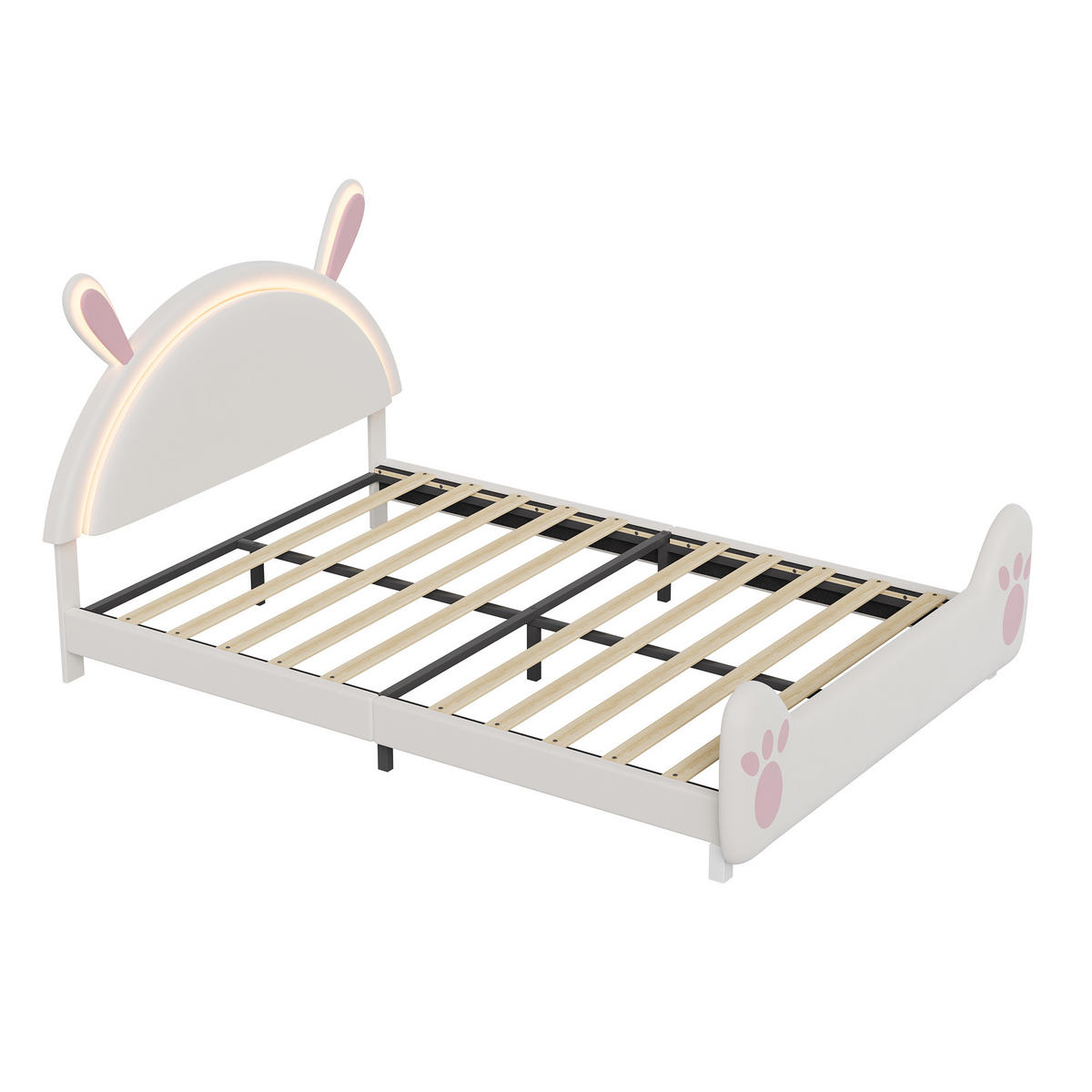 POLSTERBETT 140x200 cm Kinderbett mit LED, Schmetterlings-Kopfteil, Doppelbett mit Lattenrost, Rosa - Rosa, Metall (140/200cm) - EuroLiving