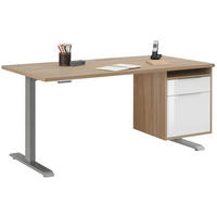 SCHREIBTISCH mit Hängecontainer Platingrau, Eiche Sonoma und Weiß 150x80cm, elektrisch höhenverstellbar – von MAJA Möbel – Container rechts - Grau, Holzwerkstoff (80/150/70.5cm)