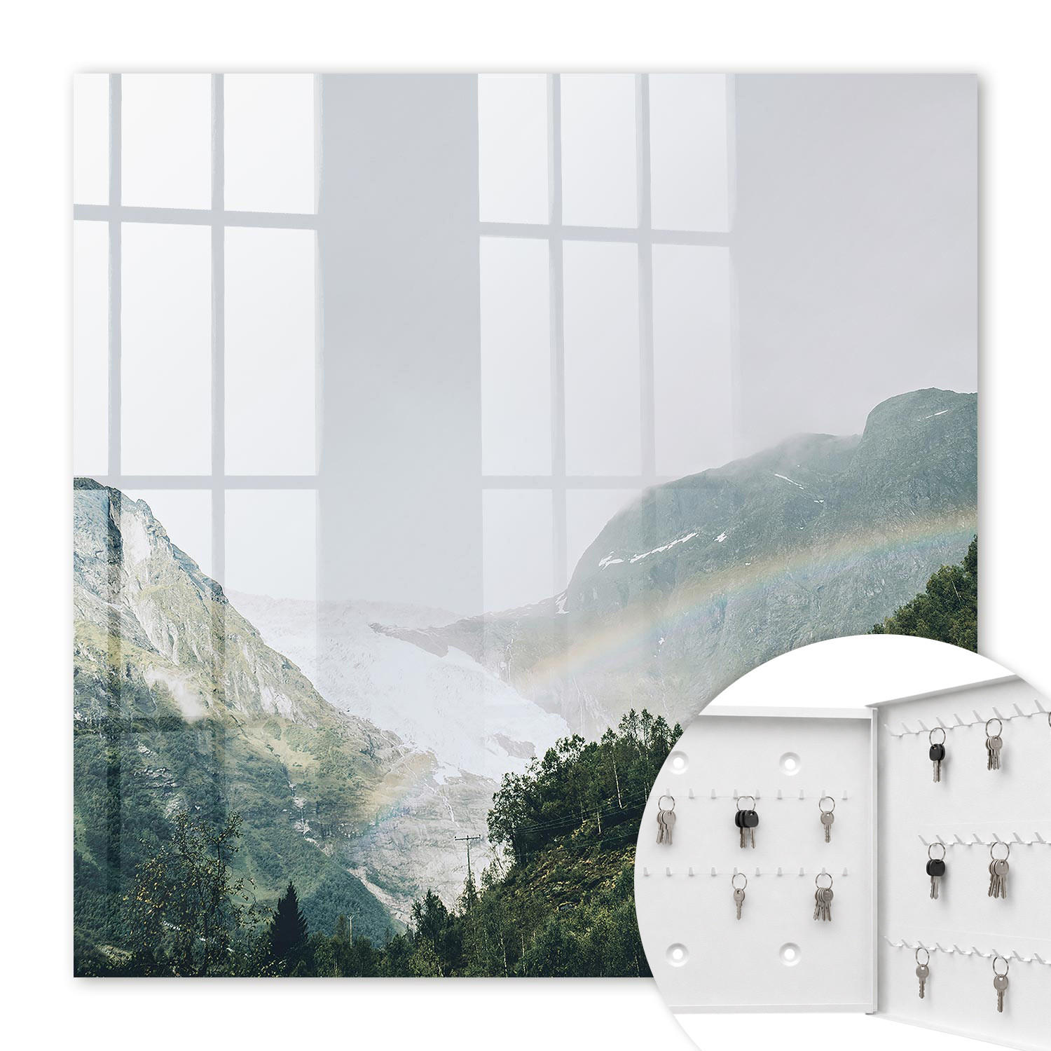 SCHLÜSSELBOX Weiß 30x30 cm – Türöffnung nach rechts - Regenbogenberge - Grün, Metall (30/30/5cm) - TULUP