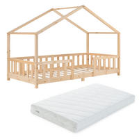POSTEL Treviolo s matrací - přírodní, dřevo/textil (90/200cm) - [en.casa]