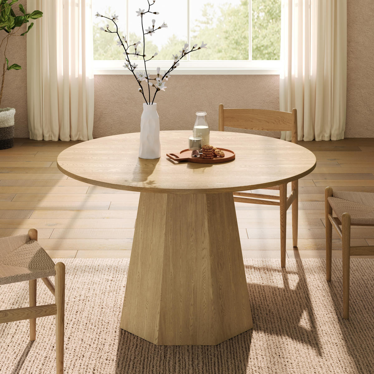 ESSTISCH rund 120 cm in Eichefarbe für 4-6 Personen, skandinavisches Design - Eichefarben, Holzwerkstoff (120/120/75cm) - Flora Grace