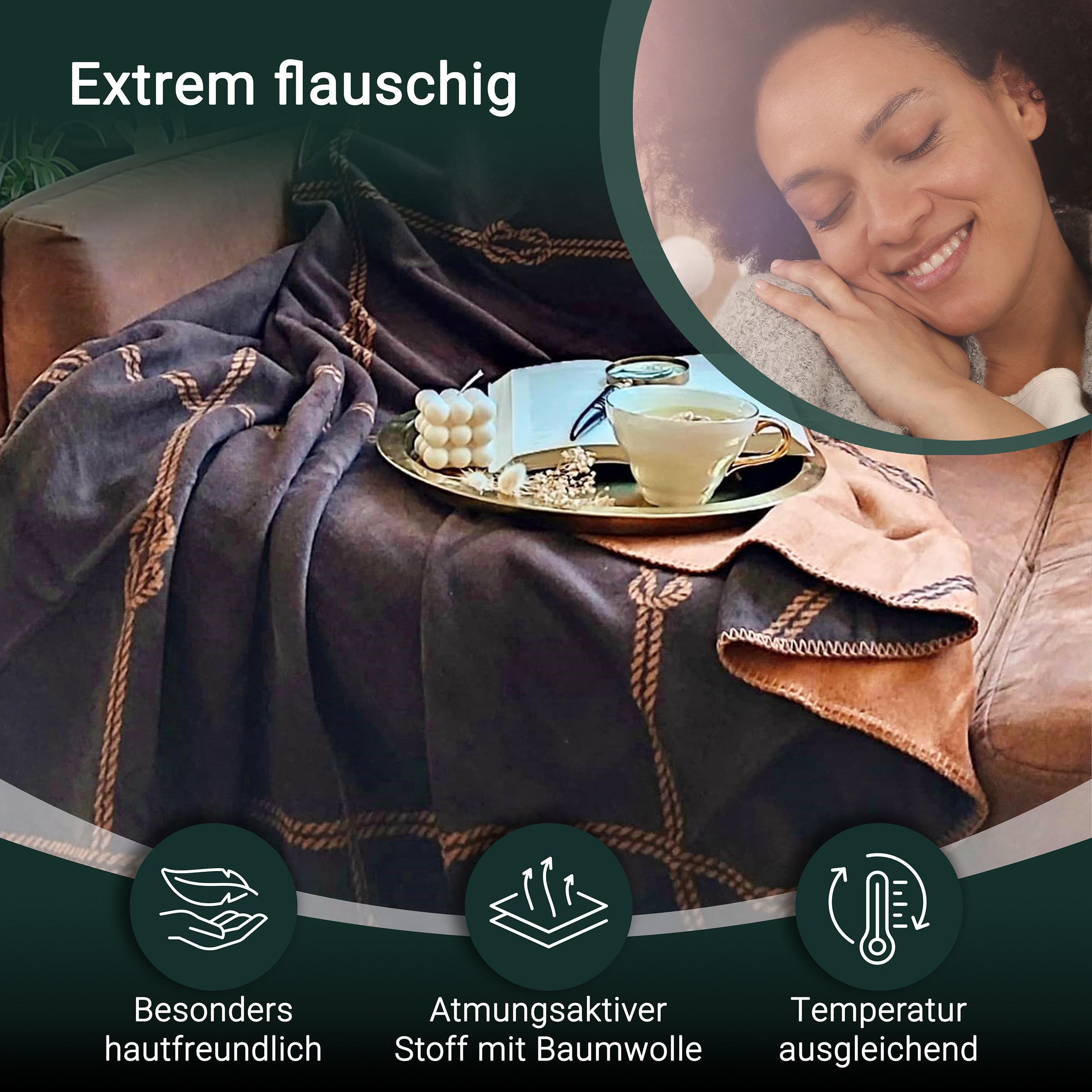 KUSCHELDECKE, 150x200 cm, 60% Baumwolle, 40% Polyacryl, Braun - Braun, Naturmaterialien (150/200cm) - Zollner