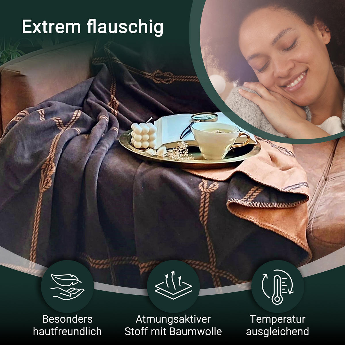 KUSCHELDECKE, 150x200 cm, 60% Baumwolle, 40% Polyacryl, Braun - Braun, Naturmaterialien (150/200cm) - Zollner