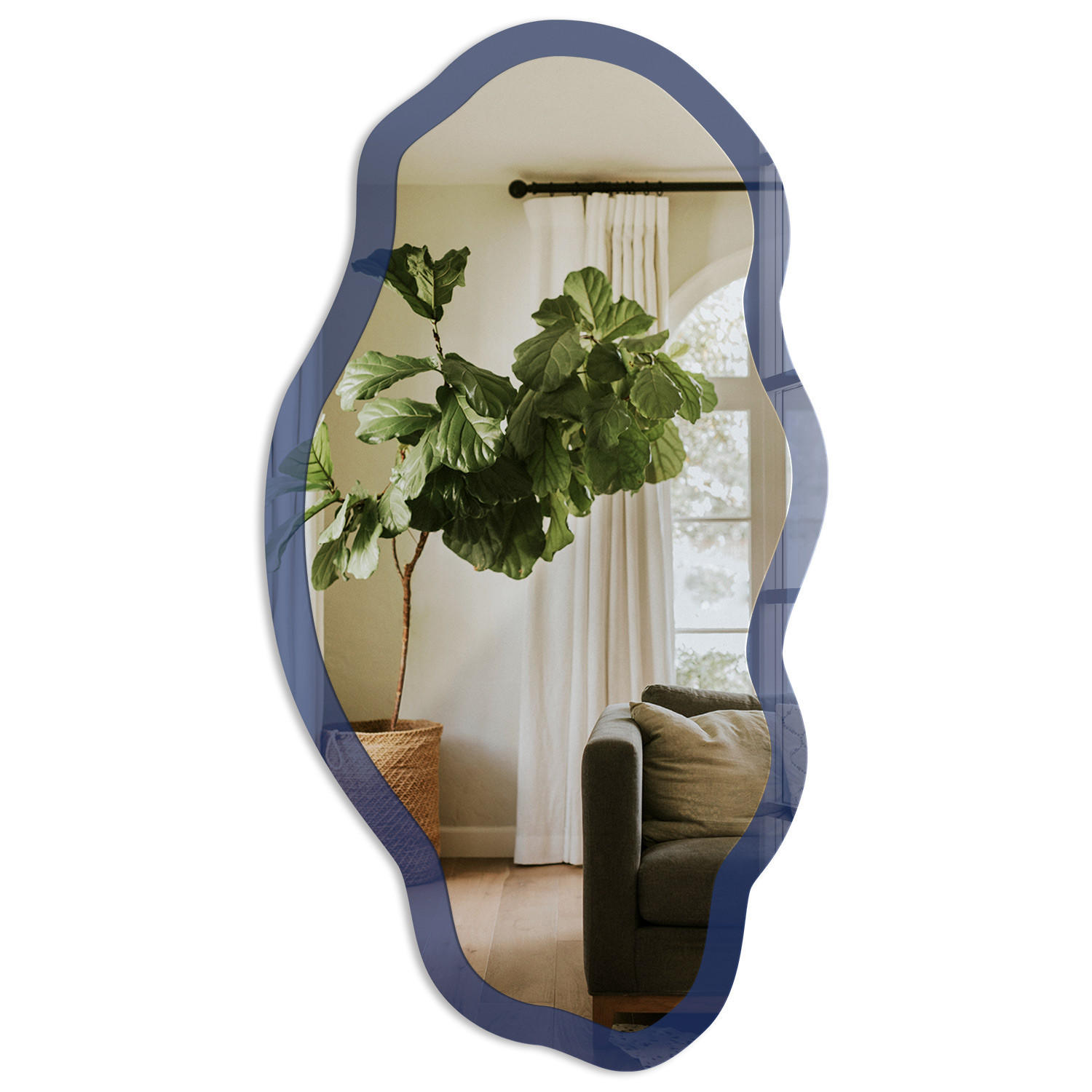 SPIEGEL 90x45 cm asymmetrisch mit Druck - Leuchtendes Marineblau - Transparent, Glas (45/90/0.4cm) - TULUP